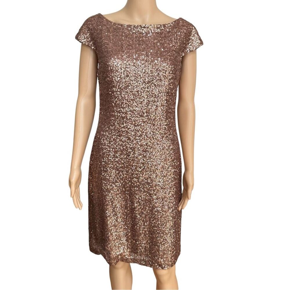 Lauren Ralph Lauren Bronze Sequin Sheath Dress Size 8 Wedding Party Cocktail